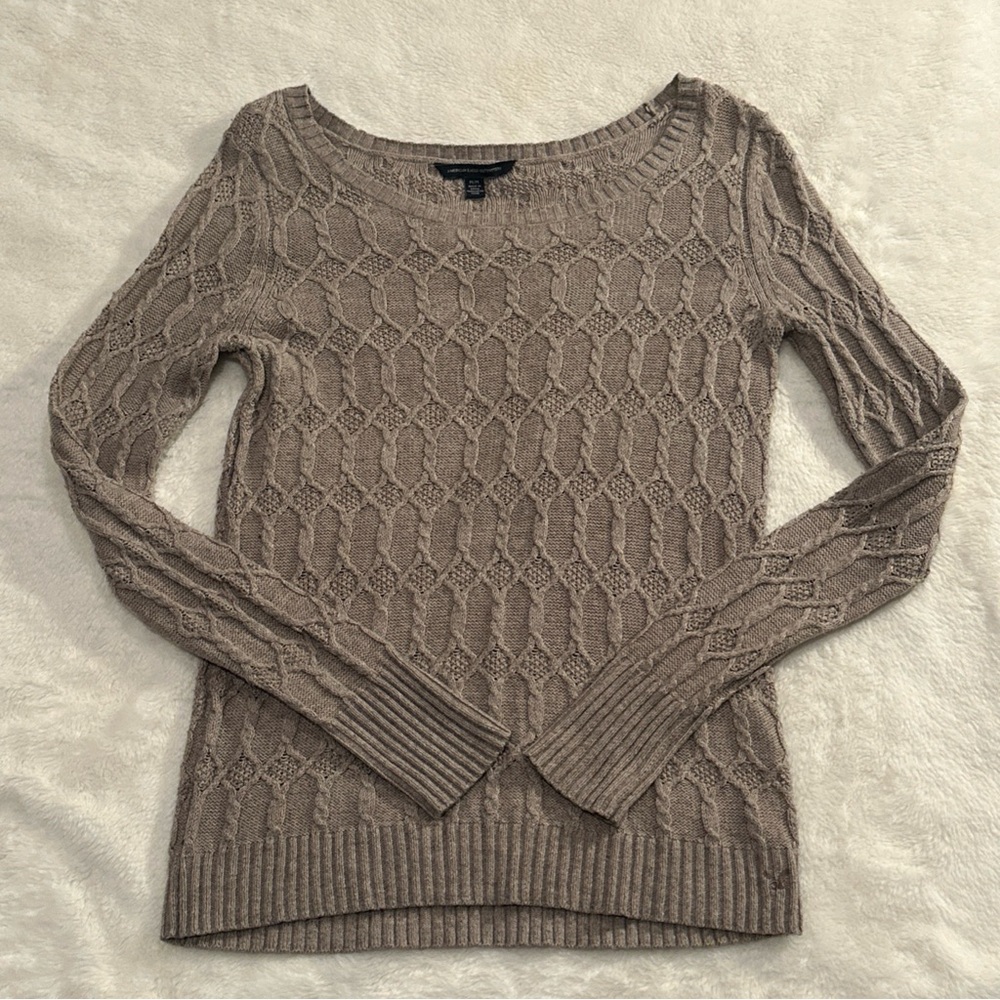 American Eagle Cable Knit‎ Sweater Womens Medium Light Brown Long Sleeve Top